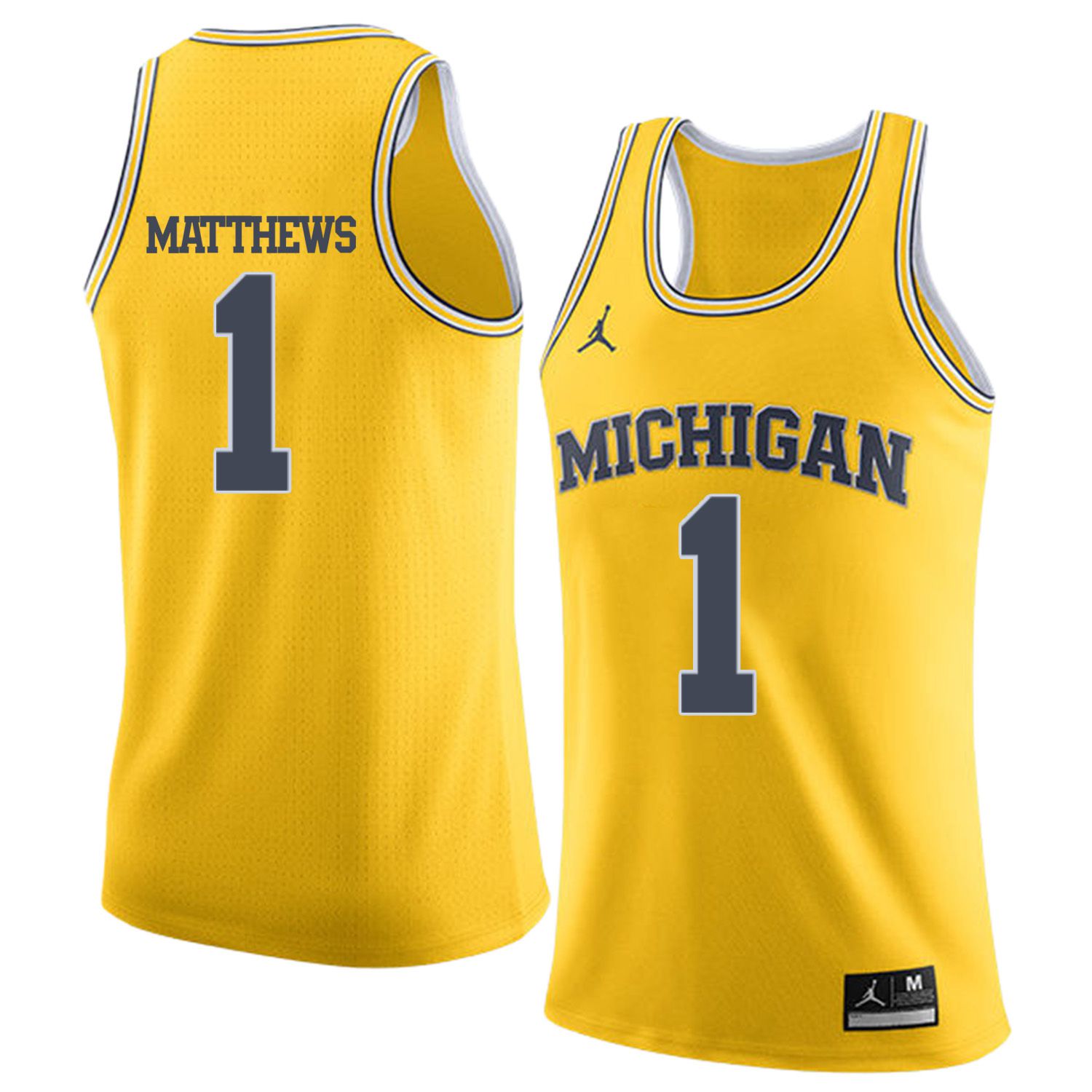 Men Jordan University of Michigan Basketball Yellow #1 Matthews Customized NCAA Jerseys->customized ncaa jersey->Custom Jersey